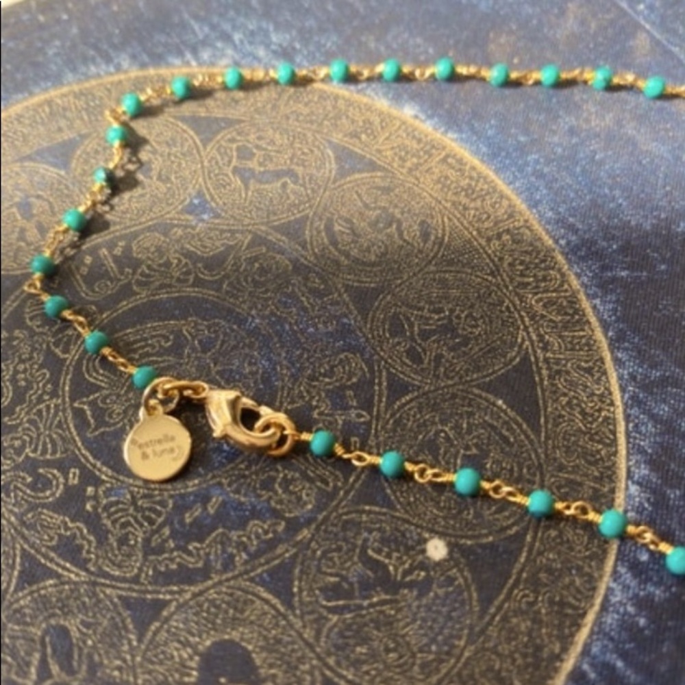 Genuine turquoise stone choker/22K gold plated clasp/18K gold plated chain